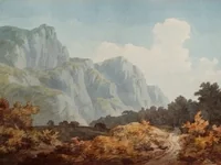 Painting of a swiss mountain landscape