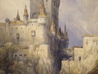 Painting of a castle on hill